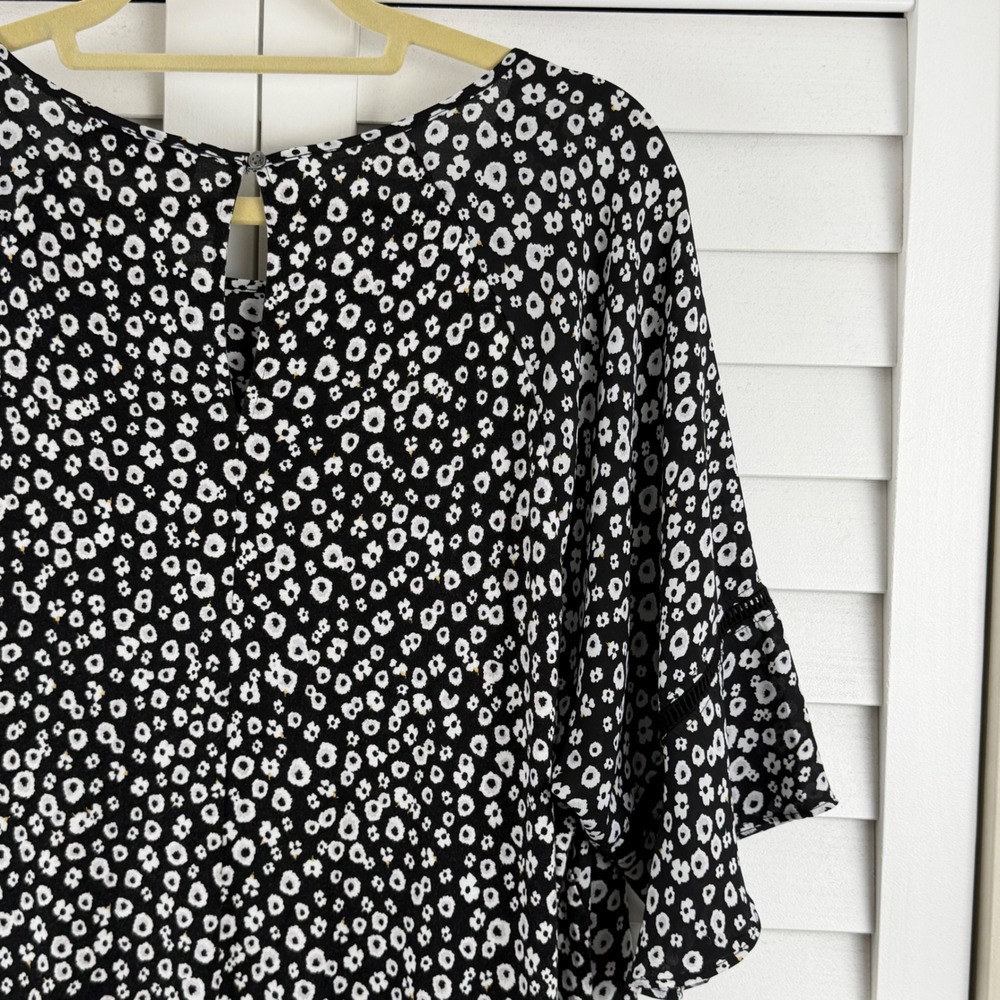 Loft Blouse Women XXL Black Floral Bell Sleeve Crochet Trim - Picture 9 of 15